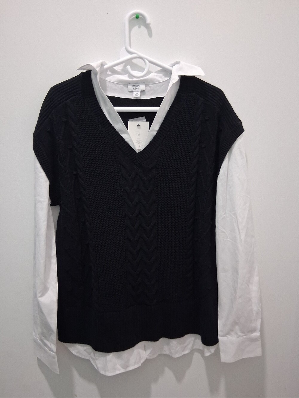 Crown & Ivy 2-in-1 Layered Sweater Vest and White Collared Shirt, Size M